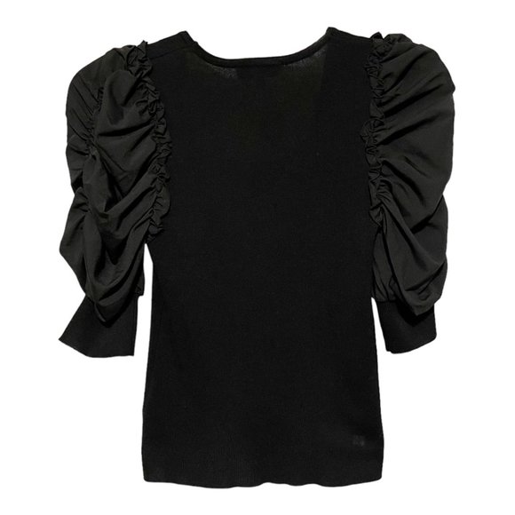 Nanette Nanette Leopore Small Black Ruched Satin Sleeve Sweater - Picture 2 of 5